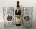 2 Paulaner Maßkrüge Big glasses and 16 Paulaner beer Lager